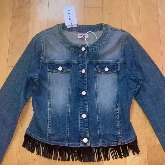 PINKO Girls Denim Fringe Jacket - Picture 5 of 11